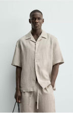 Relaxed Camp Collar Linen Shirt | Stone Beige