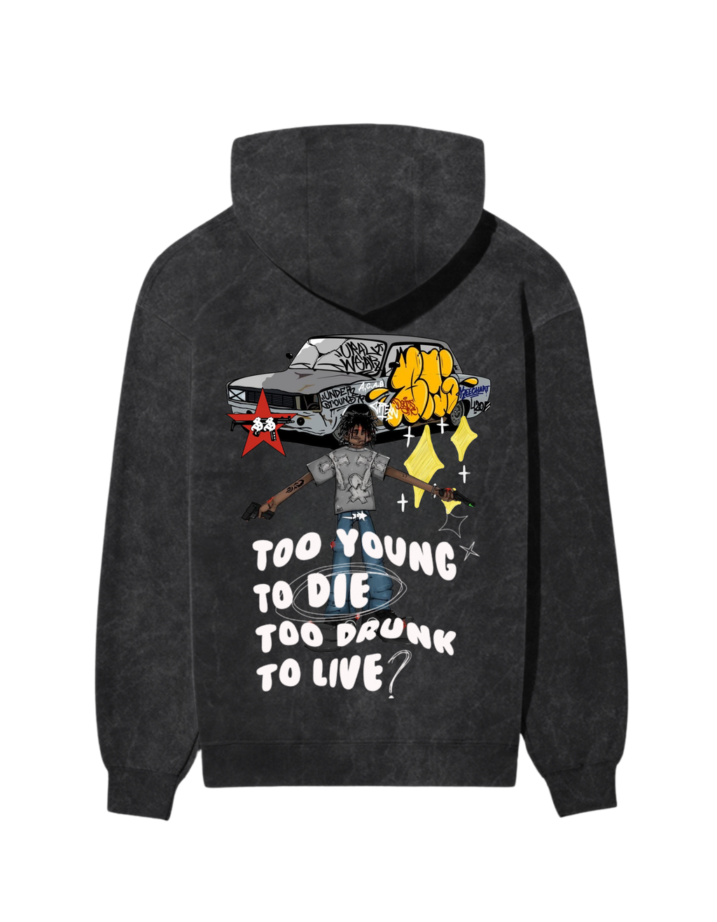 “TOO YOUNG” ACID WASHED HOODIE - Amessio