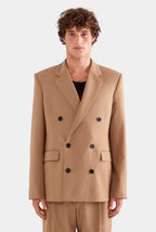 Double-Breasted Camel Blazer