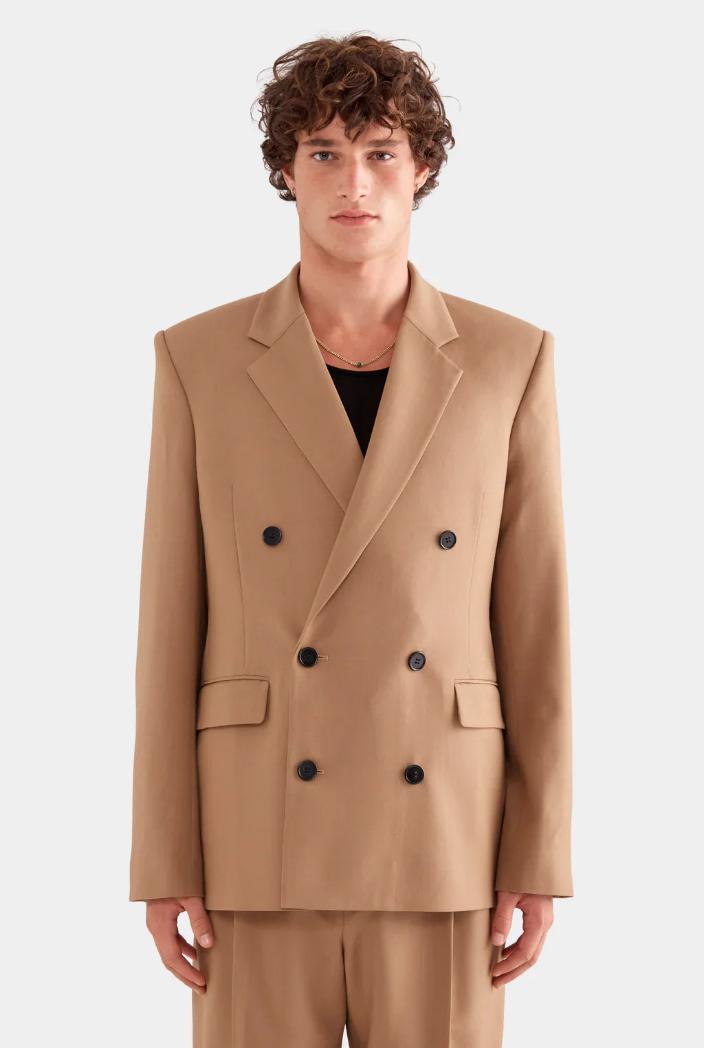 Double-Breasted Camel Blazer