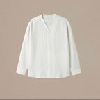 V-Neck Minimalist Linen Shirt | Bone White