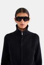 Ribbed Full-Zip Cardigan in Onyx