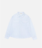 Linen Utility Overshirt | Sky Blue Stripe
