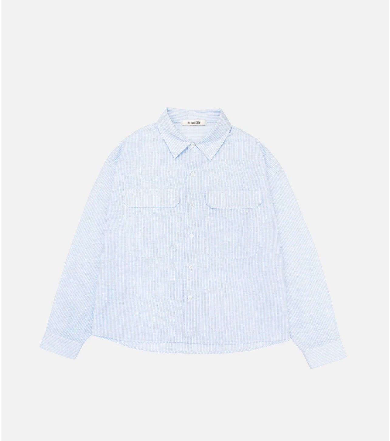 Linen Utility Overshirt | Sky Blue Stripe